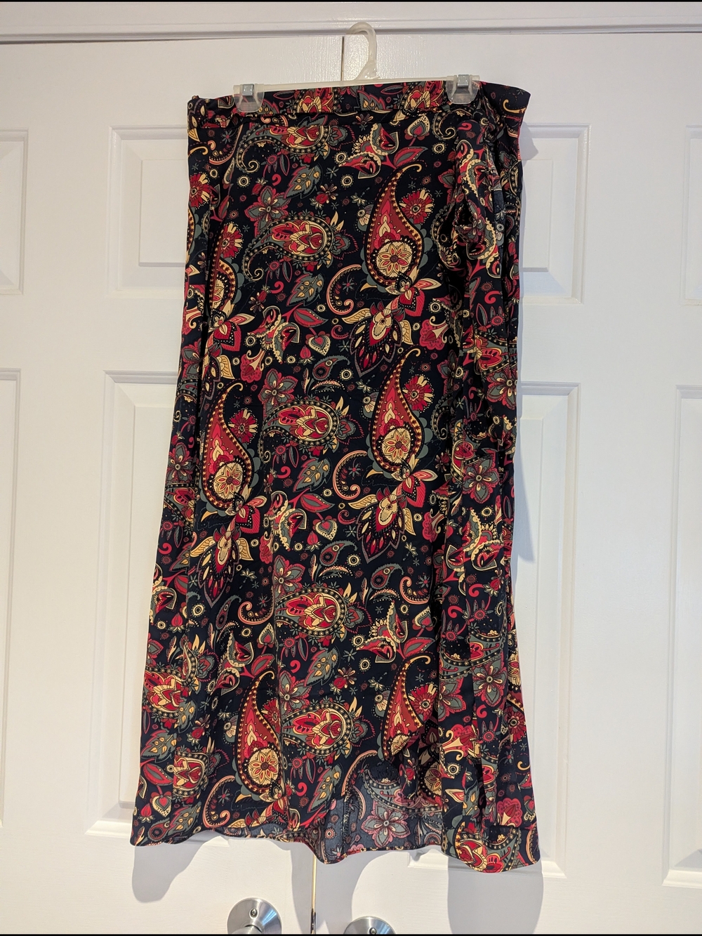 Paisley Wrap Maxi Skirt Navy with Red & Gold Accents Boho Fairy 70s 90s L/XL